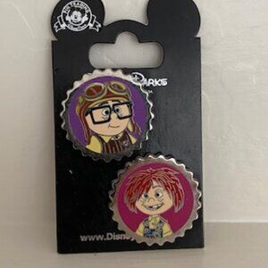 Disney / Pixar UP Bottle Cap Pins - Carl & Ellie - Set of 2